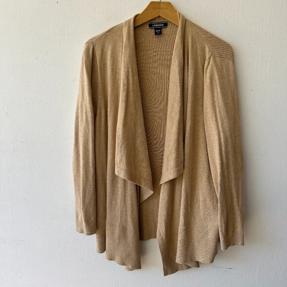 Lands End Cardigan Womens XL Beige Open Front Minimalist Classic Knit Sweater - Picture 1 of 5